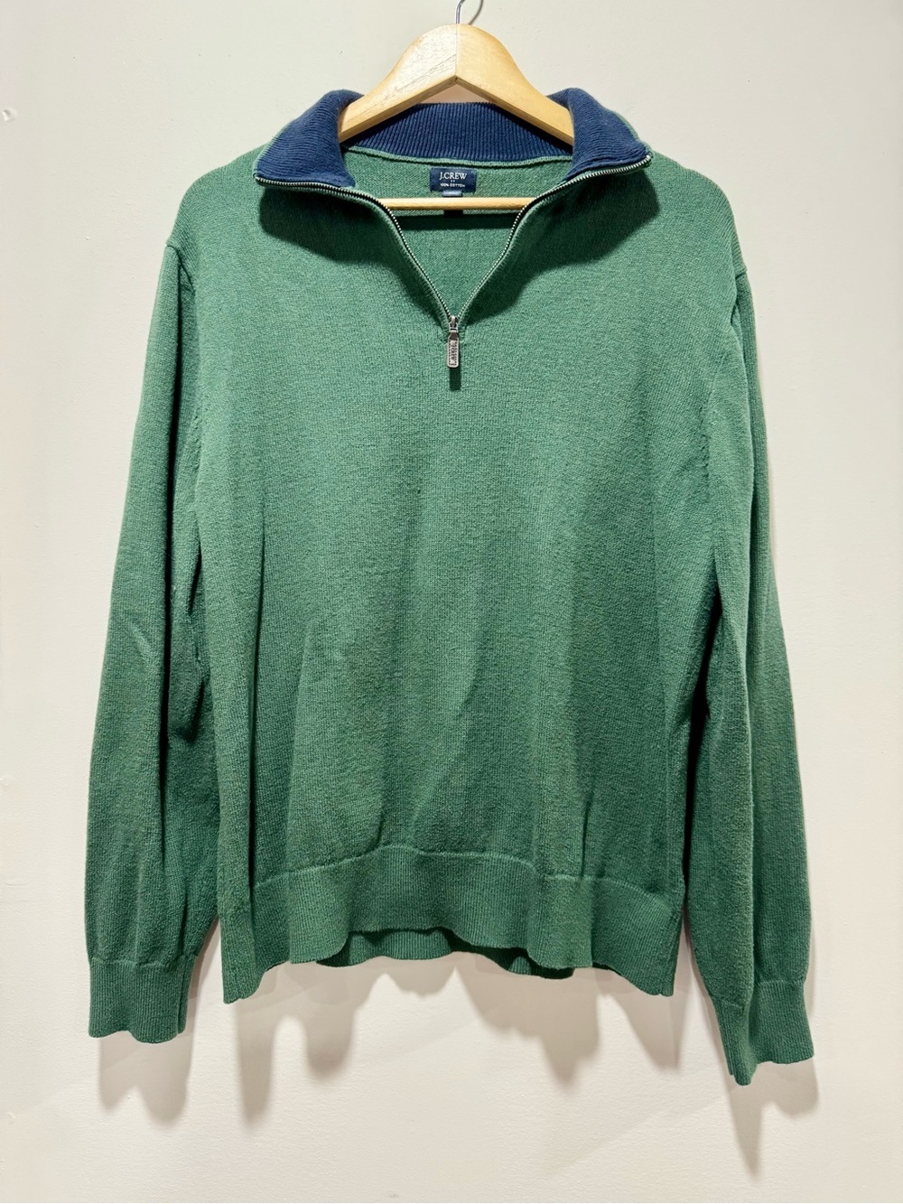 J.Crew Green 100% Cotton‎ Quarter-Zip Mock Neck Pullover Sweater Size Men's XL